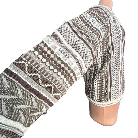 Vintage 90s Protégé Collection 3D Knit Sweater Brown Neutral Geometric Pattern - Picture 3 of 10